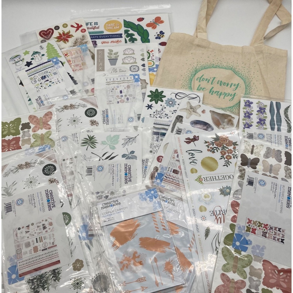 Lot of 15 Creative Memories Scrapbook Sticker Packs + Mini Canvas Tote